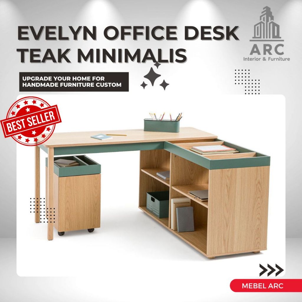 Meja Kantor Kayu Jati Leter L Minimalis / Meja Kerja Kayu Jati Leter L