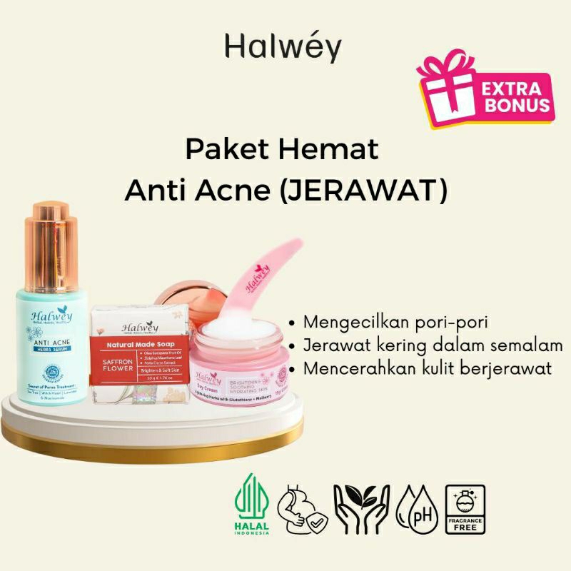HALWEY [Free Gift] Paket Hemat Siang Anti Acne Serum Perawatan Jerawat Komedo dan Pori-pori Serum An