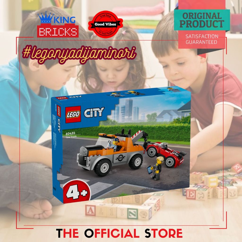 LEGO Original CITY 60435 Tow Truck and Sports Car Repair - Mainan Anak Edukasi Mobil Truk Bengkel An