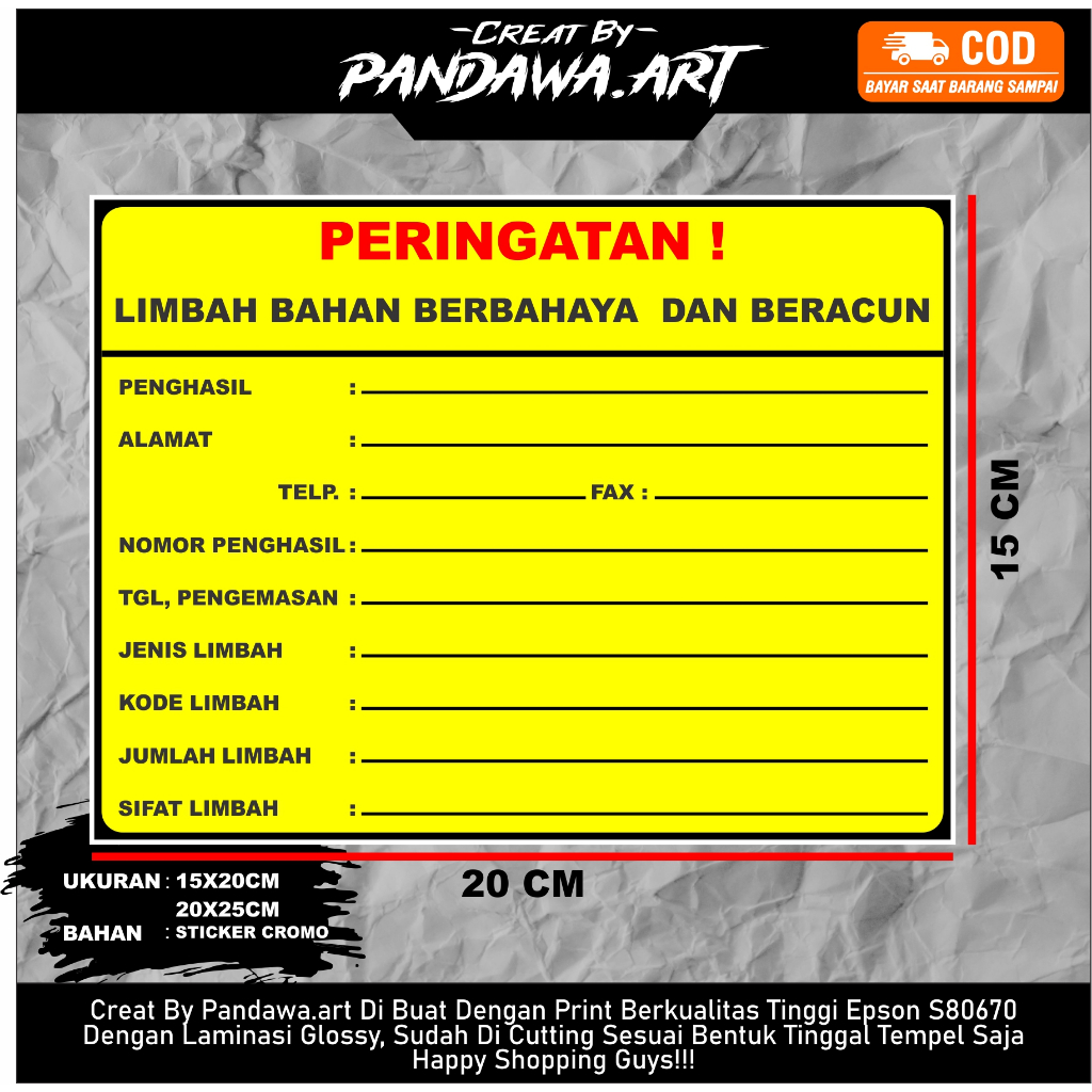

Stiker Label Limbah B3 | Hazardous Material Label Bahan Cromo