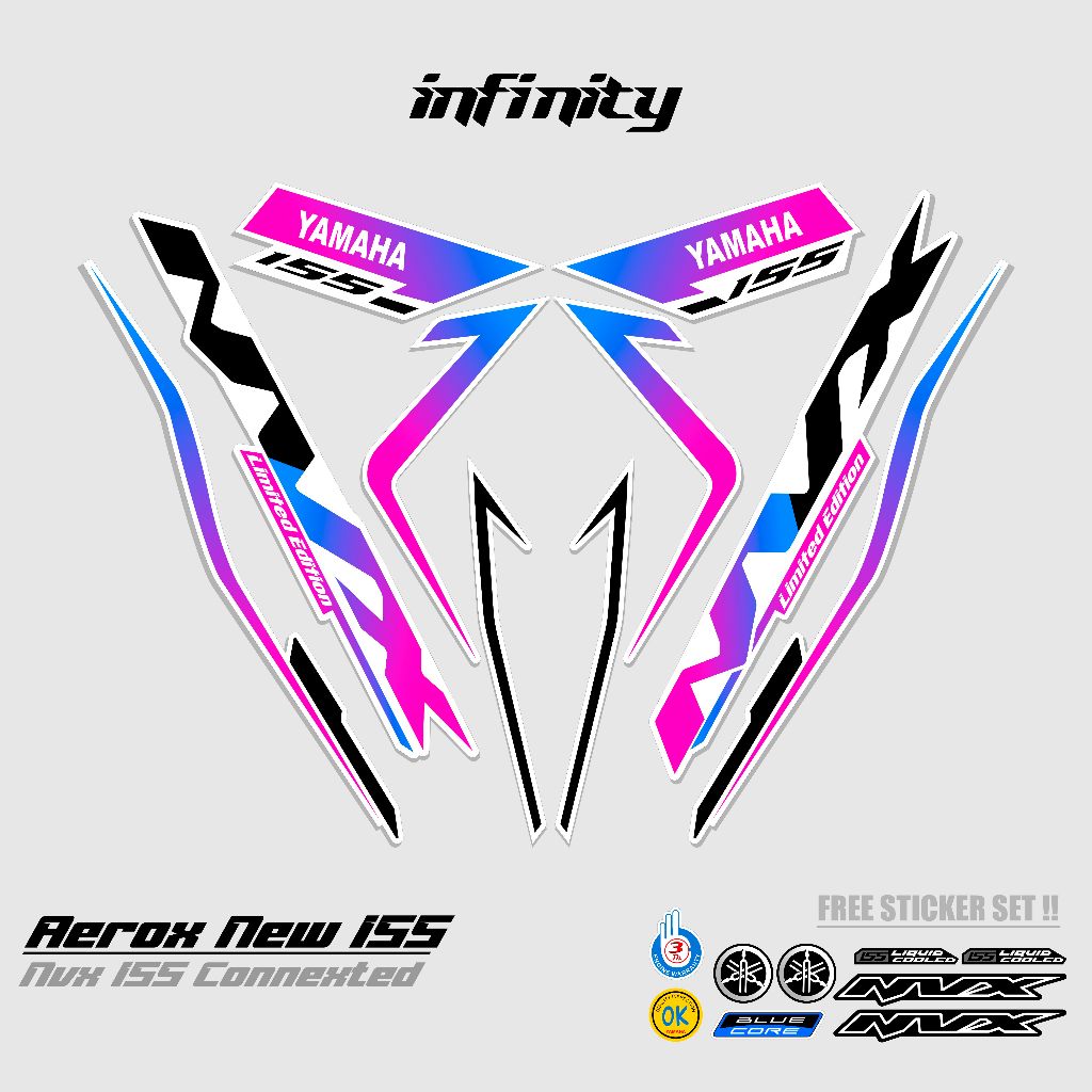 STRIPING AEROX 155 NEW CONNECTED MOTIF 42 / COMBO COLOR / DASAR HITAM / STIKER AEROX 155 CONNECTED /