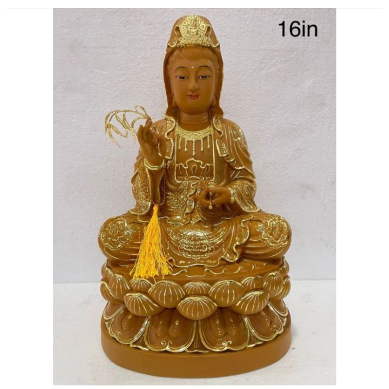 patung dewi kwan im/ kwan in / guan yin - duduk - kayu - 16inch
