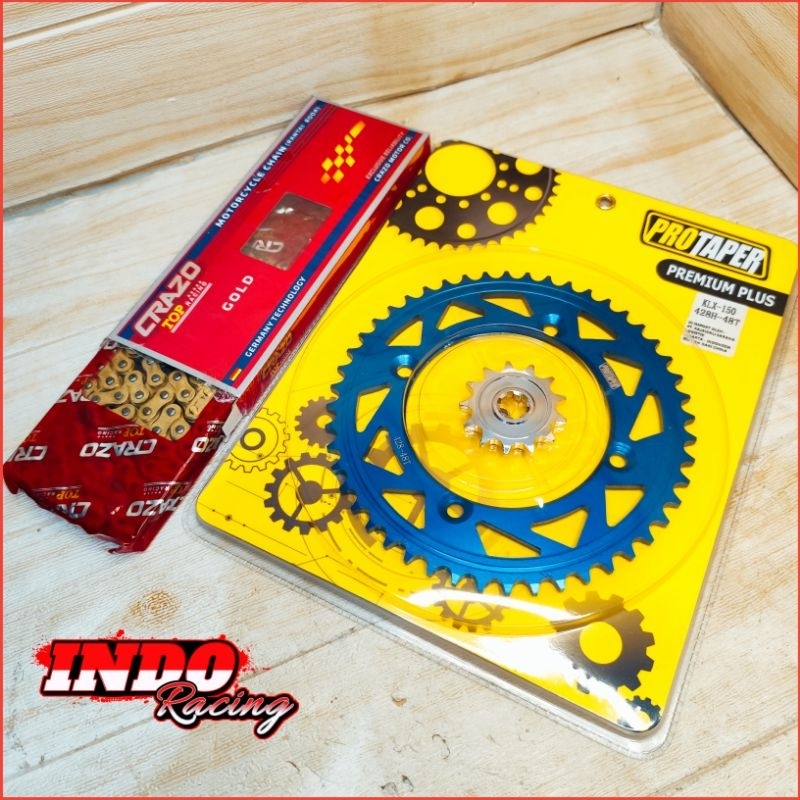 Gear Gir Set KLX 150 Dtracker 150 Protaper Warna Biru Rantai Crazo Warna Gold 140l Gir Set Protaper 