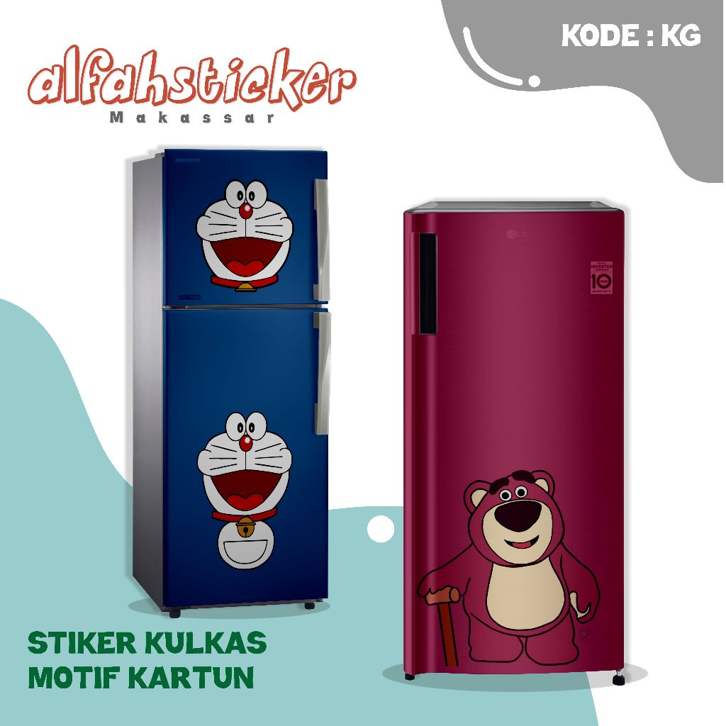 Stiker Kulkas 1 Pintu dan sticker kulkas 2 pintu] Motif Karakter doraemon