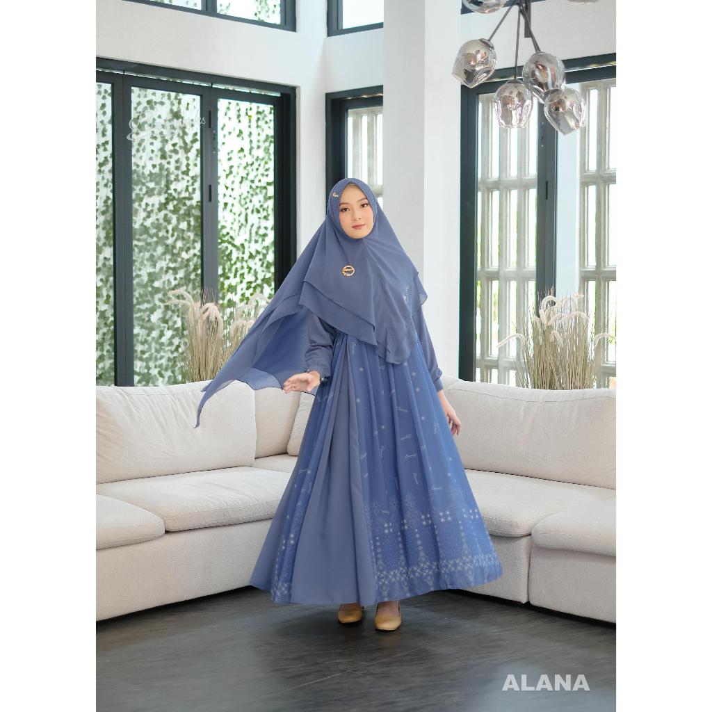 ALANA Gamis Ceruty Premium set Khimar ORI By Bermerks Syar'i Terbaru Busui Friendly