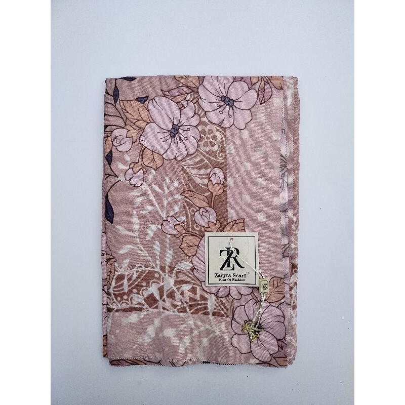 Hijab segi empat pink motif bunga 110*110