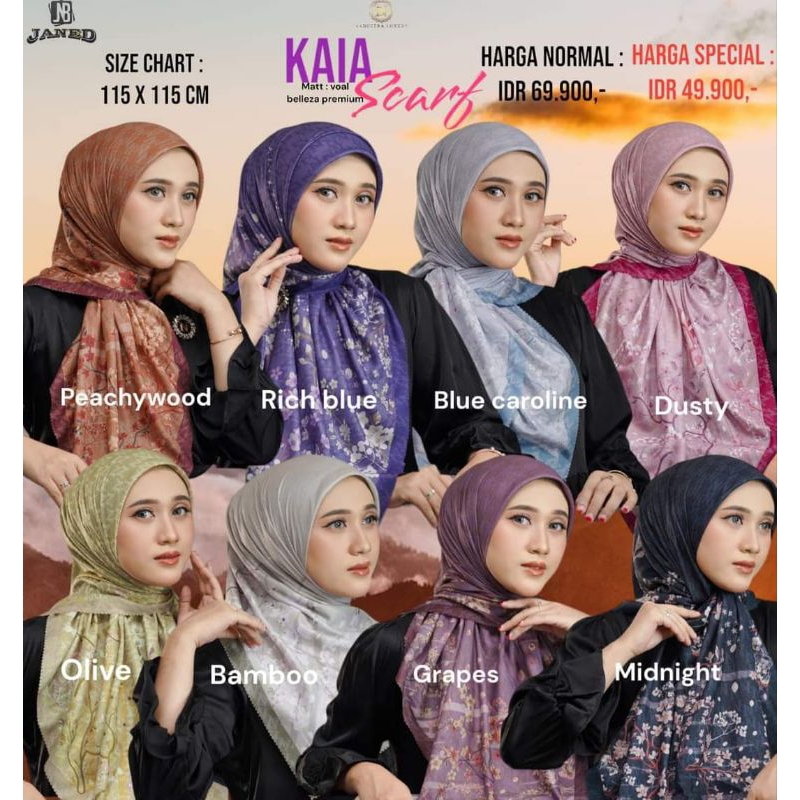 COD ✅ Terbaru Kaia Scarf by Nadheera Luxury Jilbab Segiempat Motif Kerudung Segi empat size  115 x 1