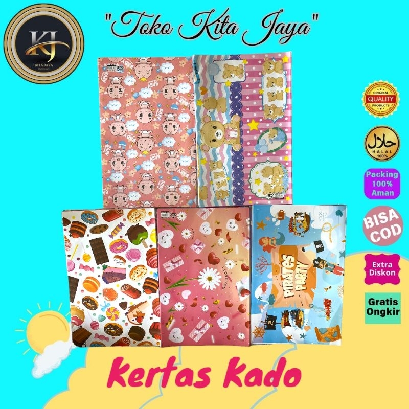 

Kertas kado 5 motif ( 10 & 50 Lembar)