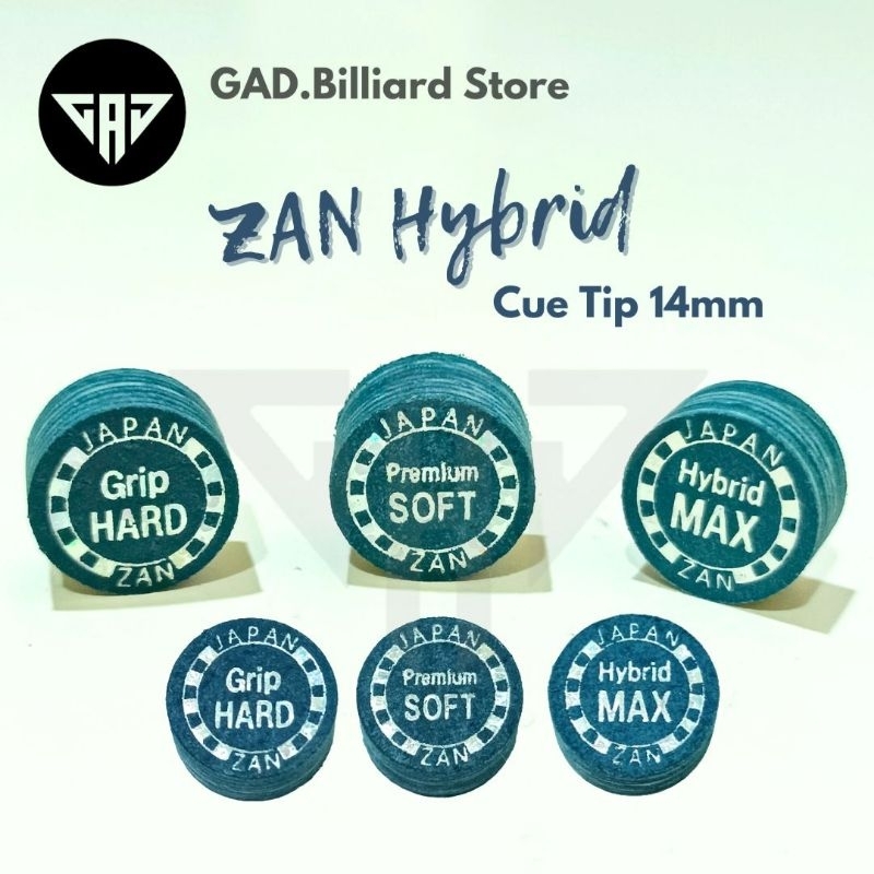 ZAN HYBRID Cue Tip 14mm | SOFT MEDIUM HARD | Harga per 1an Master Tip