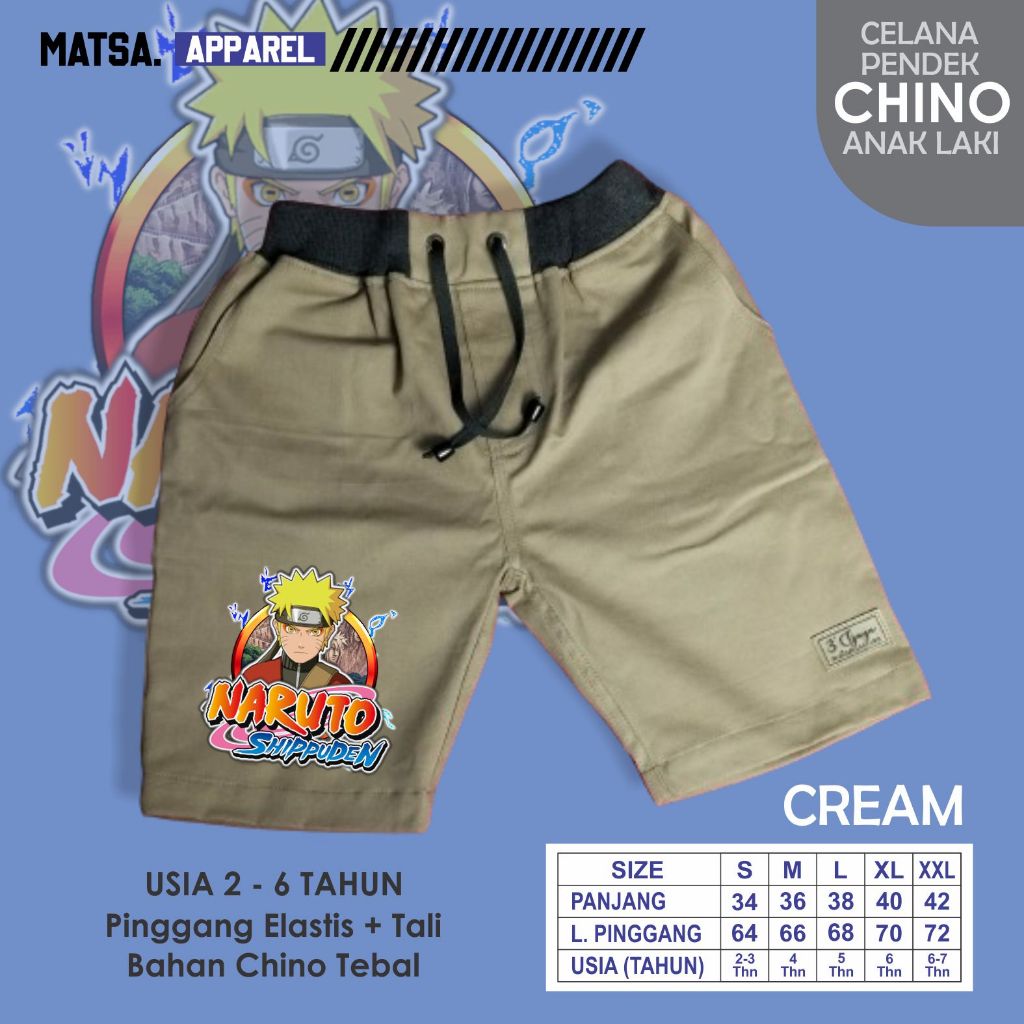 CELANA ANAK CHINO PENDEK LAKI LAKI USIA 1 - 7 TAHUN / CELANA ANAK BERGAMBAR KARAKTER ANIME, NARUTO, 
