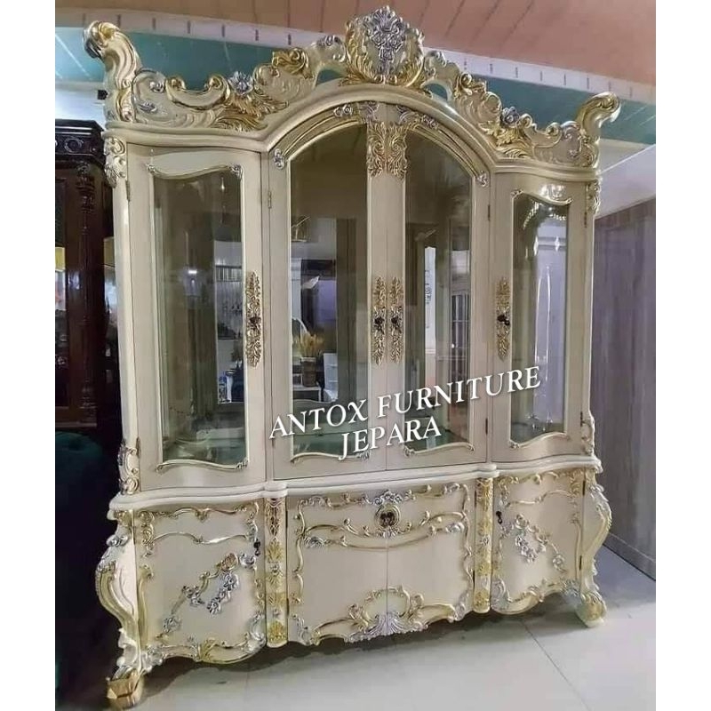 lemari hias kaca lemari pajangan ukiran mewah