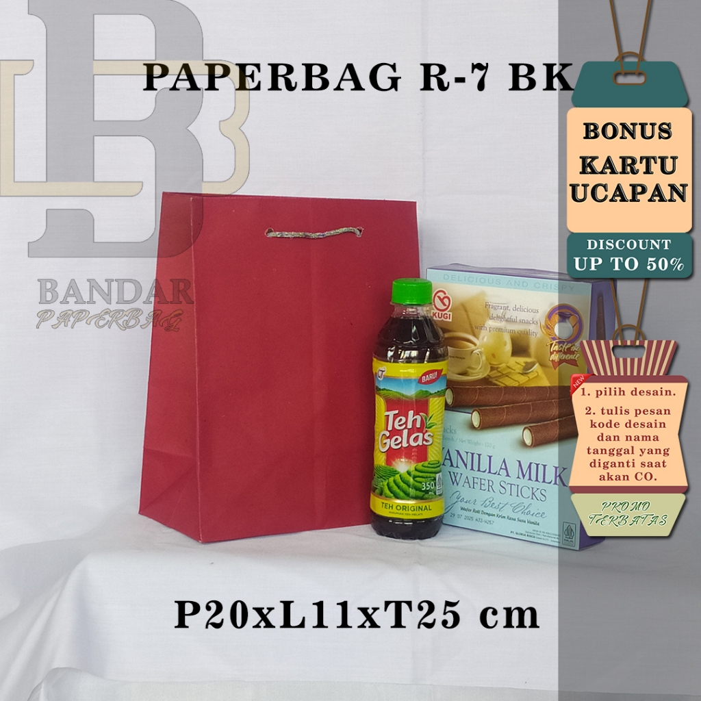 

PAPERBAG BONUS KARTU UCAPAN UKURAN R-7 BK (P20 X L10 X T25 CM) WARNA MERAH POLOS