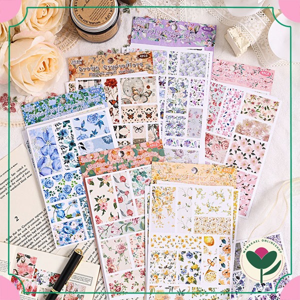 

1 set isi 4 lembar sticker flower smells deco stiker bunga cantik estetik vintage diy journaling MK1774