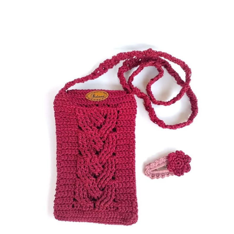 Tas HP rajut_Slingbag Hp rajut_Motif kepang