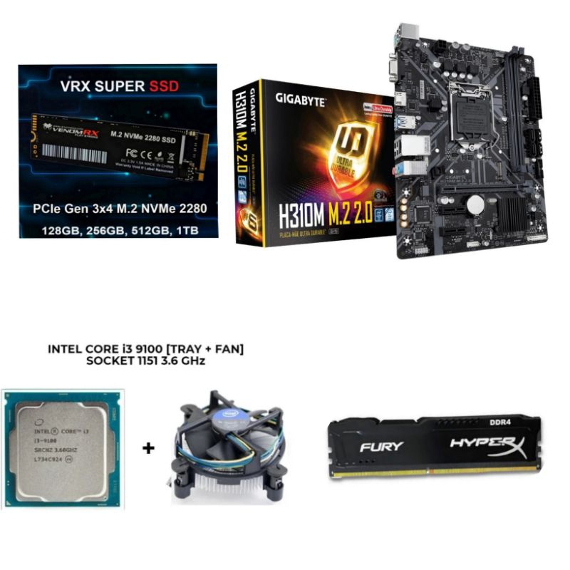 Paket Processor Intel Core i3 9100 Gen 9 LGA 1151 RAM DDR4 NVME