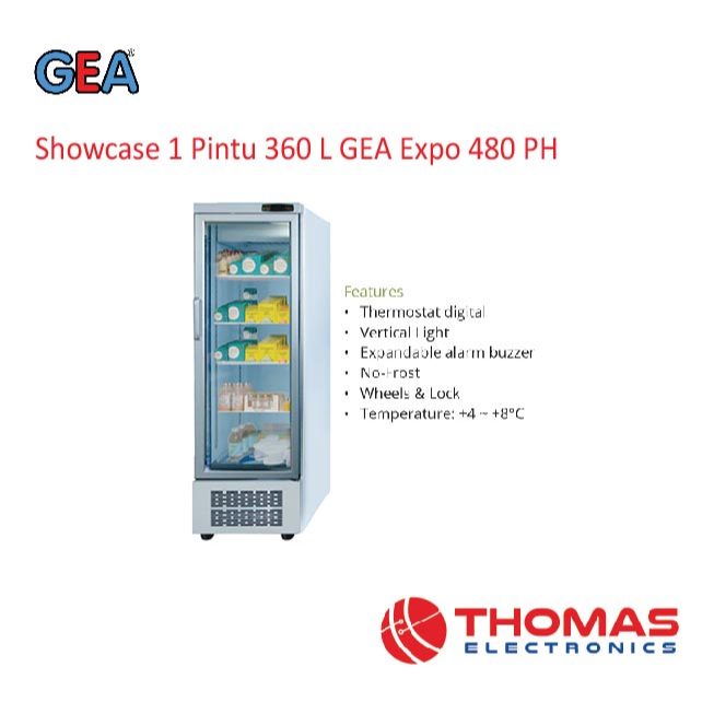 Showcase Display Cooler 1 pintu 360 Liter GEA EXPO 480PH 480 PH 4 Rak Pharmaceutical Refrigerator Ga