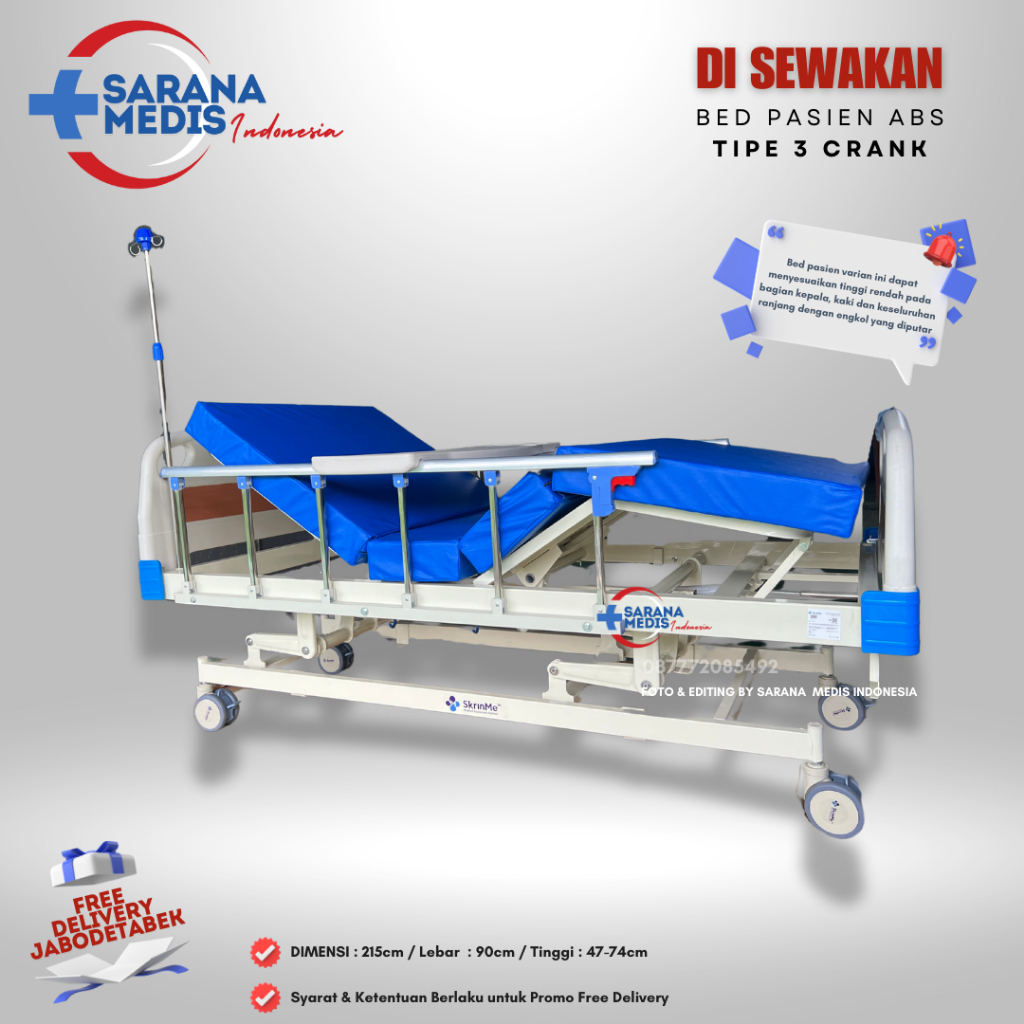 Rental Bed Pasien (Tipe abs 3 crank) - Sewa Tempat Tidur Rumah Sakit 3 Engkol