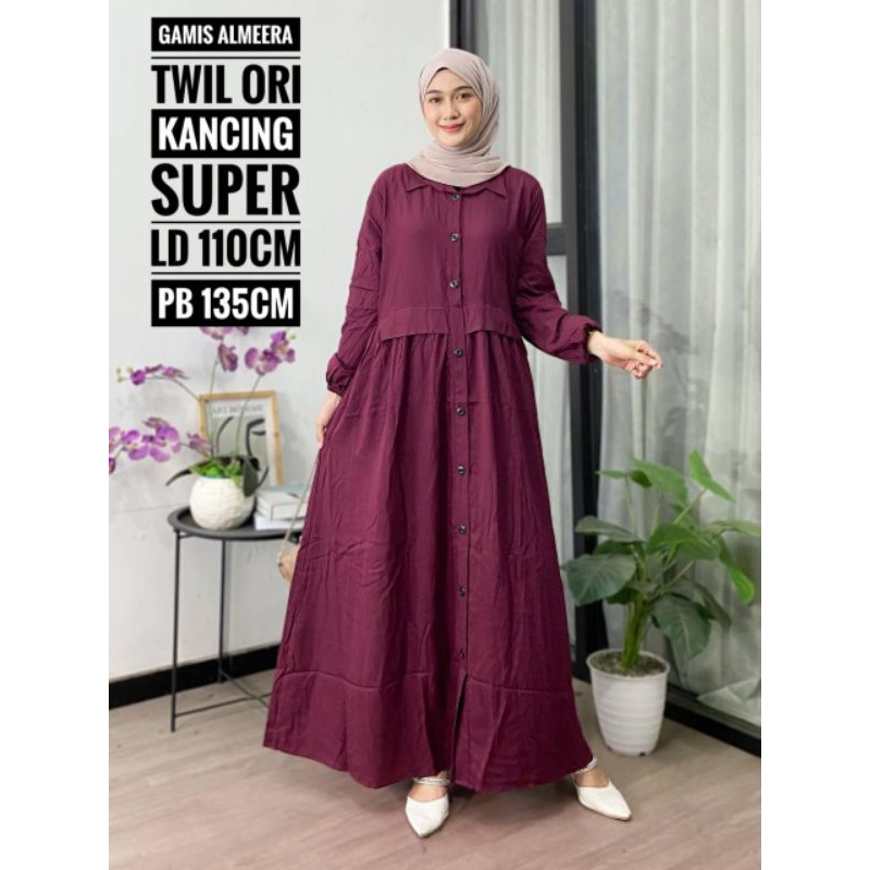 gamis rayon twill original premium/gamis polos terlaris/dress busui favorit kancing