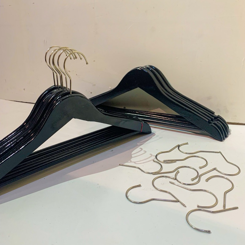 HANGER KAYU BAJU DEWASA | PALANG KAYU HITAM | GANTUNGAN BAJU KAYU PALANG WARNA BLACK | HANGER PAKAIA