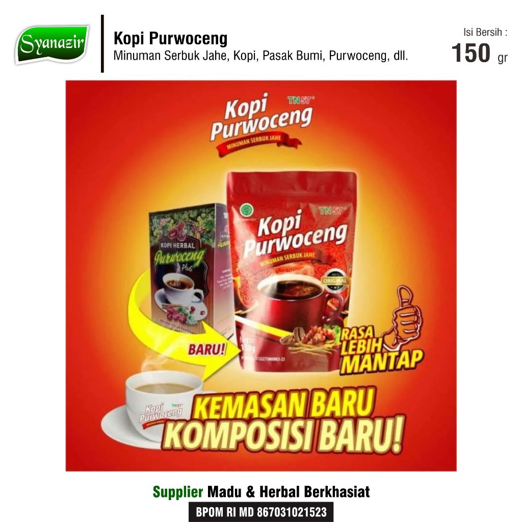 

Kopi Purwoceng TN57 150 gr | Minuman Serbuk Kopi Jahe | Membantu Meningkatkan Stamina