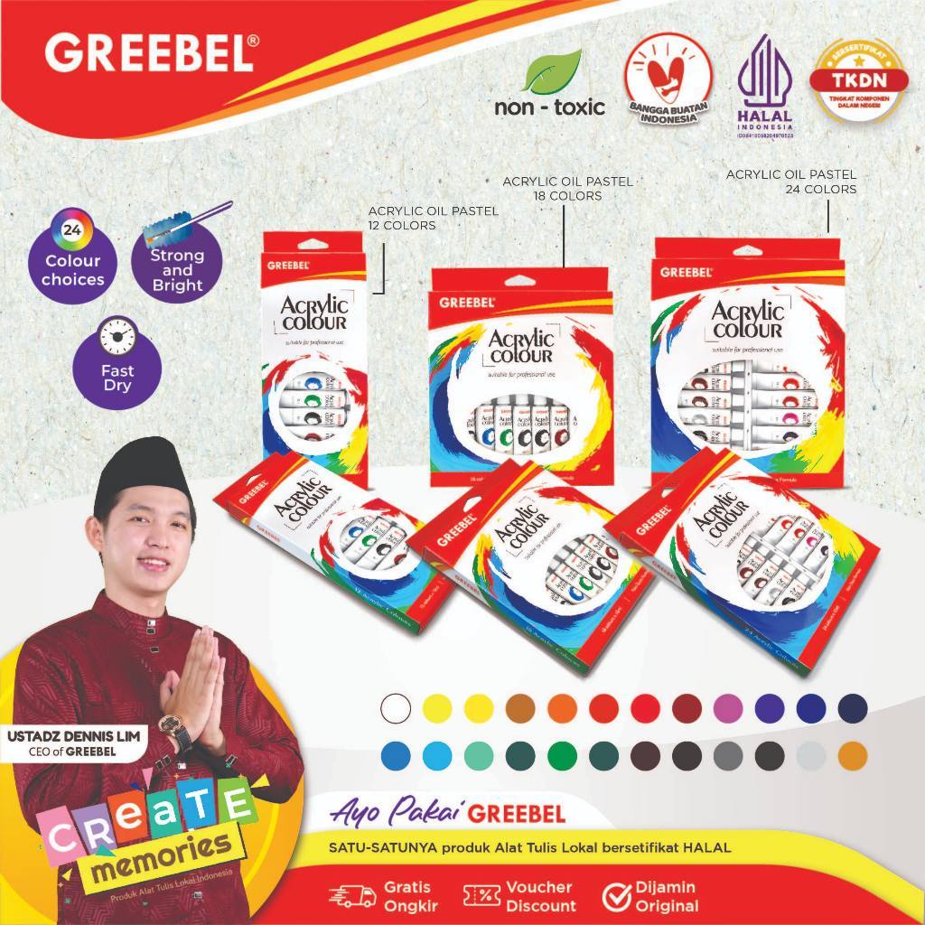 

Greebel - Acrylic Colour Paints 10 ML - 12 Warna - 18 Warna - 24 Warna - Cat Acrylic Greebel