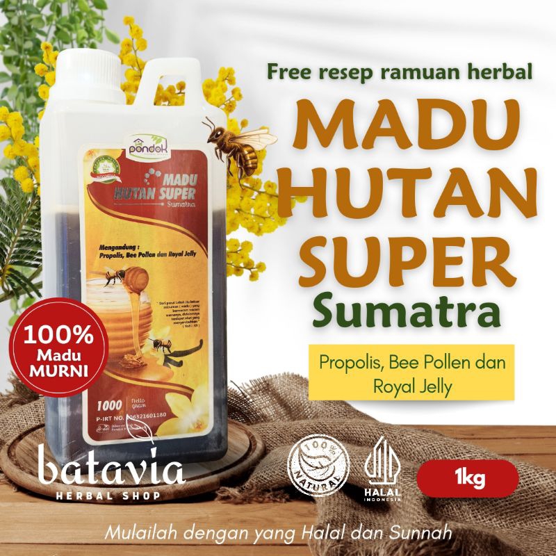 

Madu Murni Asli Madu Hitam Sumatra 1kg Plus Propolis Bee Pollen Royal Jelly