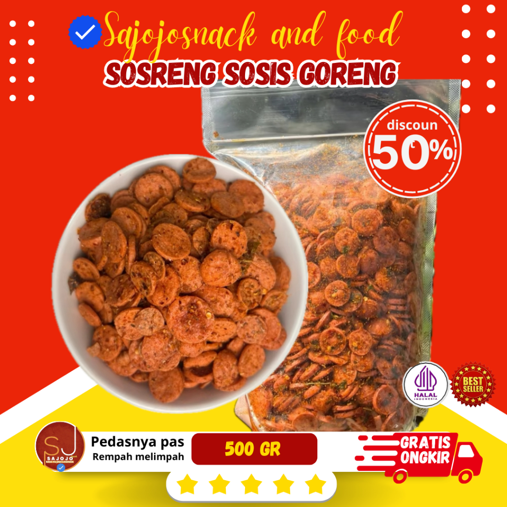 

500GR SOSRENG kripik sosis goreng extra pedas daun jeruk snack viral premium tidak bau amis