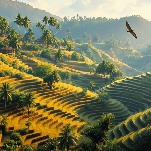 Lukisan Lanskap Terasering Ubud Bali dengan Pemandangan Alam yang Menakjubkan