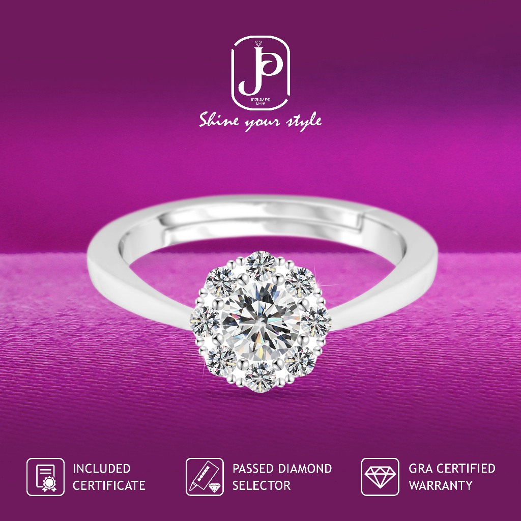Kimjupe Cincin Wanita Diamond Moissanite Flower Obelia 0,50CT Silver 925 Gold Plated ORI Certificate