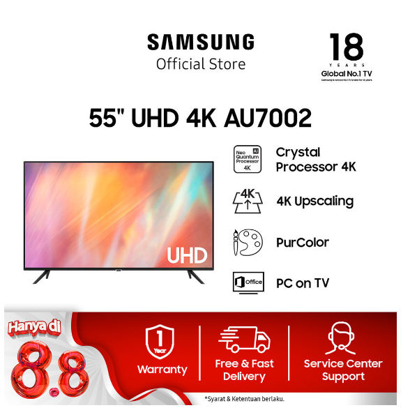 Second Samsung Smart TV 55 inch UHD 4K AU7002 dengan PurColor - UA55AU7002KXXD