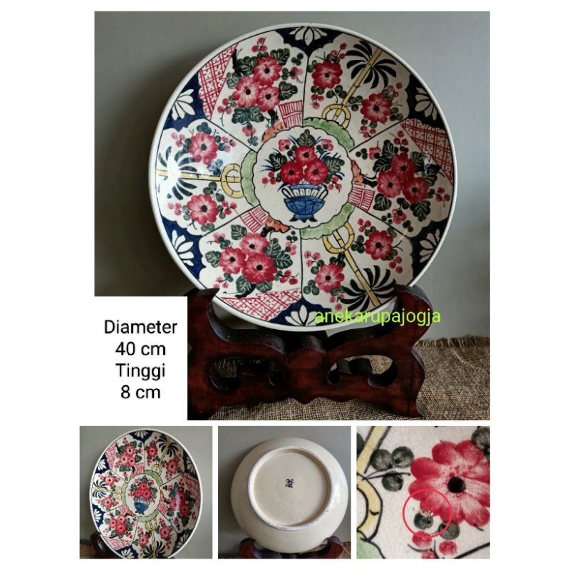 piring gantung keramik lukis motif bunga / ikan / naga / burung / papua / cendrawasih / merak untuk 