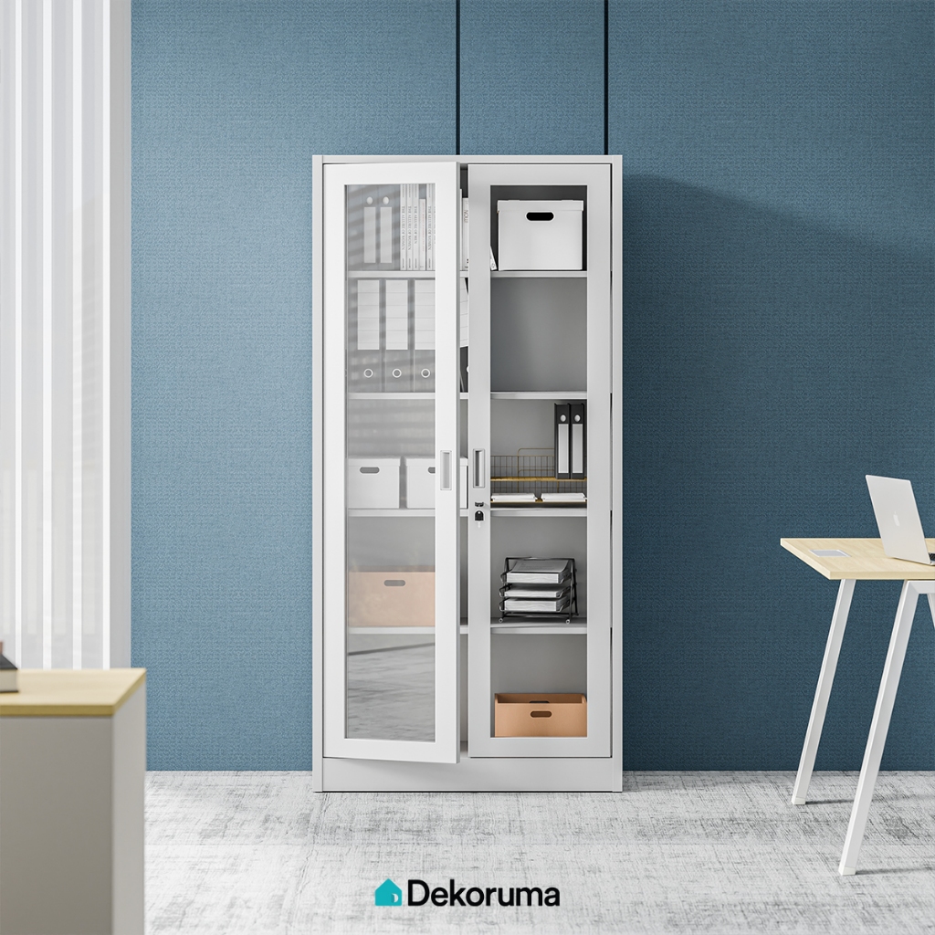 Dekoruma NERO Lemari Arsip Besi 2 Pintu Kaca / Filing Cabinet Metal / Loker Kabinet Dokumen Kantor d