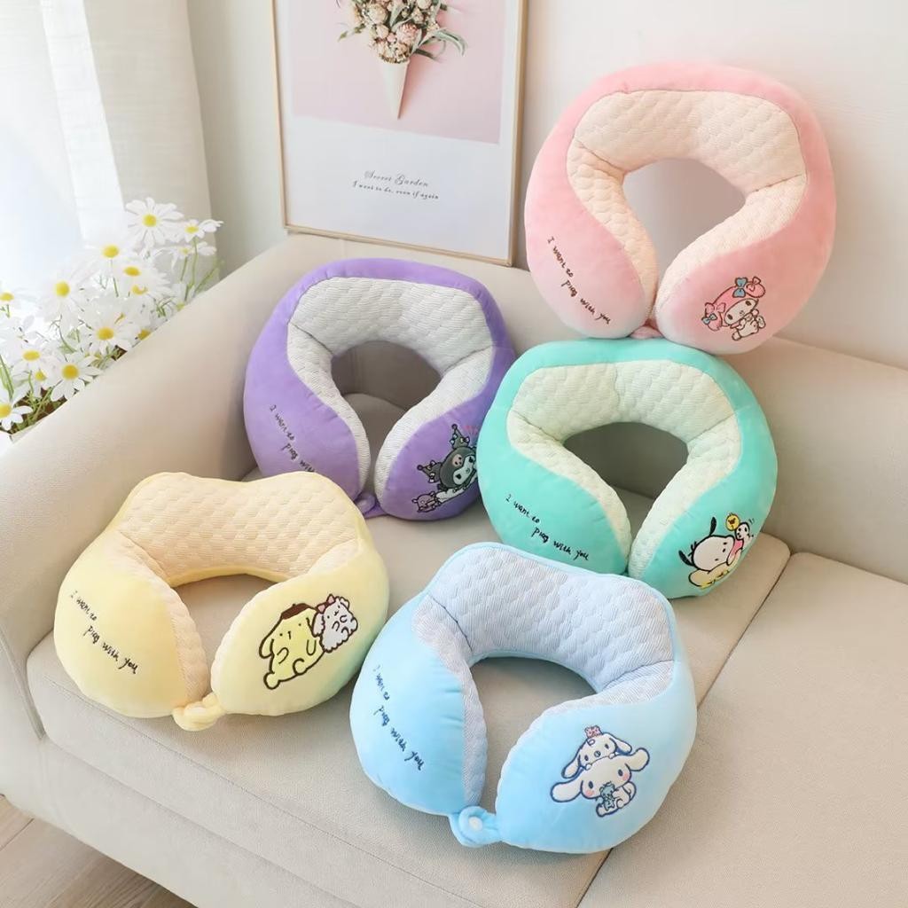 Bantal Leher Karakter Cartoon Cinamoroll Melody Kuromi U-shaped Neck Pillow Bahan Plush