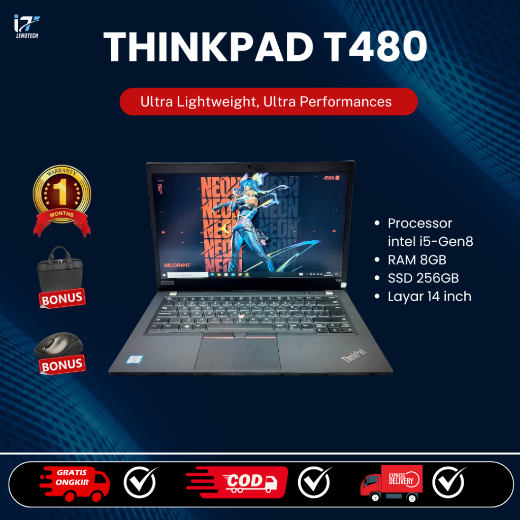 Laptop Lenovo Thinkpad T480 Gen 8 Layar 14 Inch -  Second Murah Bagus Bergaransi