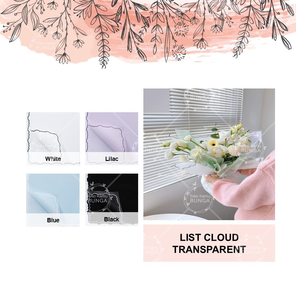 

[5 Lembar] Cellophane List Cloud Awan Frame Transparan | Kertas Wrapping Buket / Kertas Bouquet