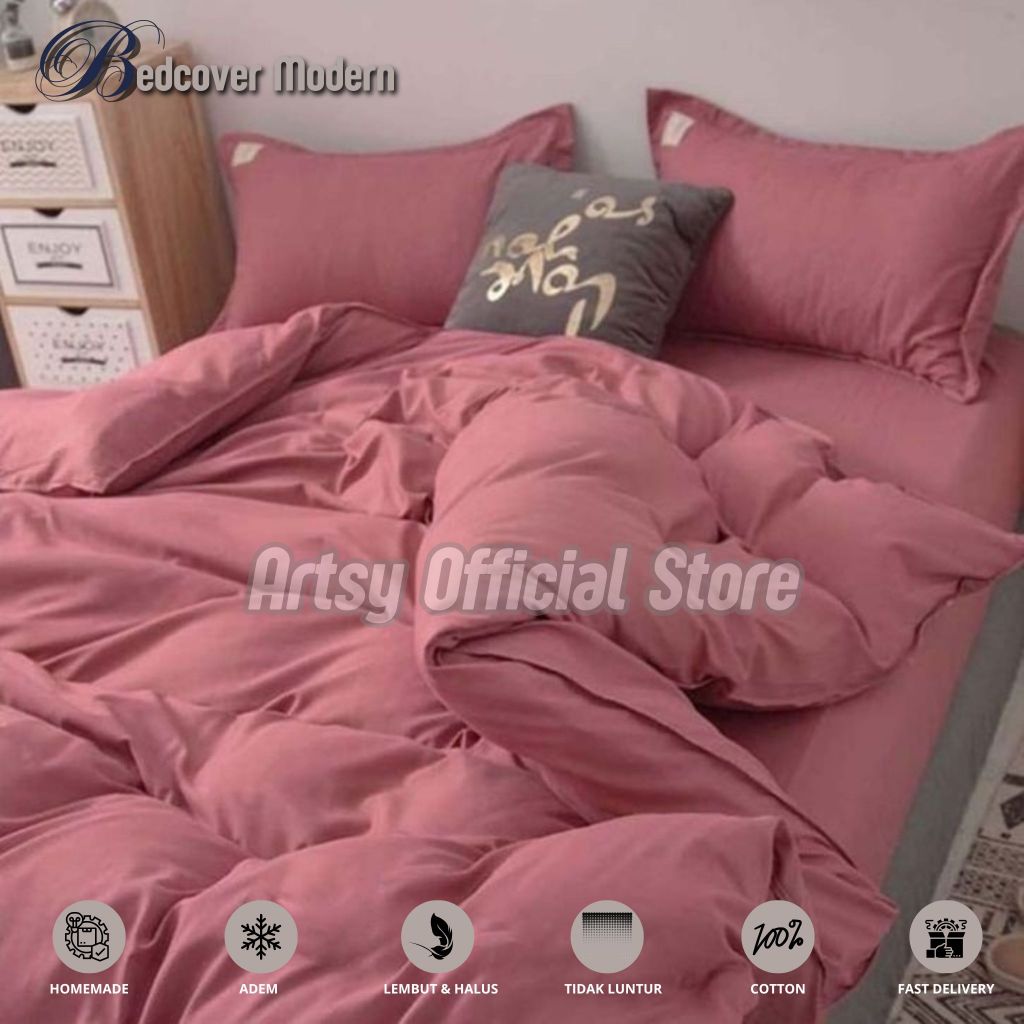 Bedcover + Sprei Set Polos Aesthetic Ukuran 200 180 160 140 120 100 90 Bahan Katun Lembut Adem