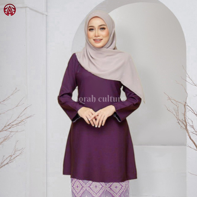 Hanan Baju Kurung Wanita Melayu Atasan Kebaya Tunik Polos Modern Malaysia Riau Kondangan Akad Wisuda