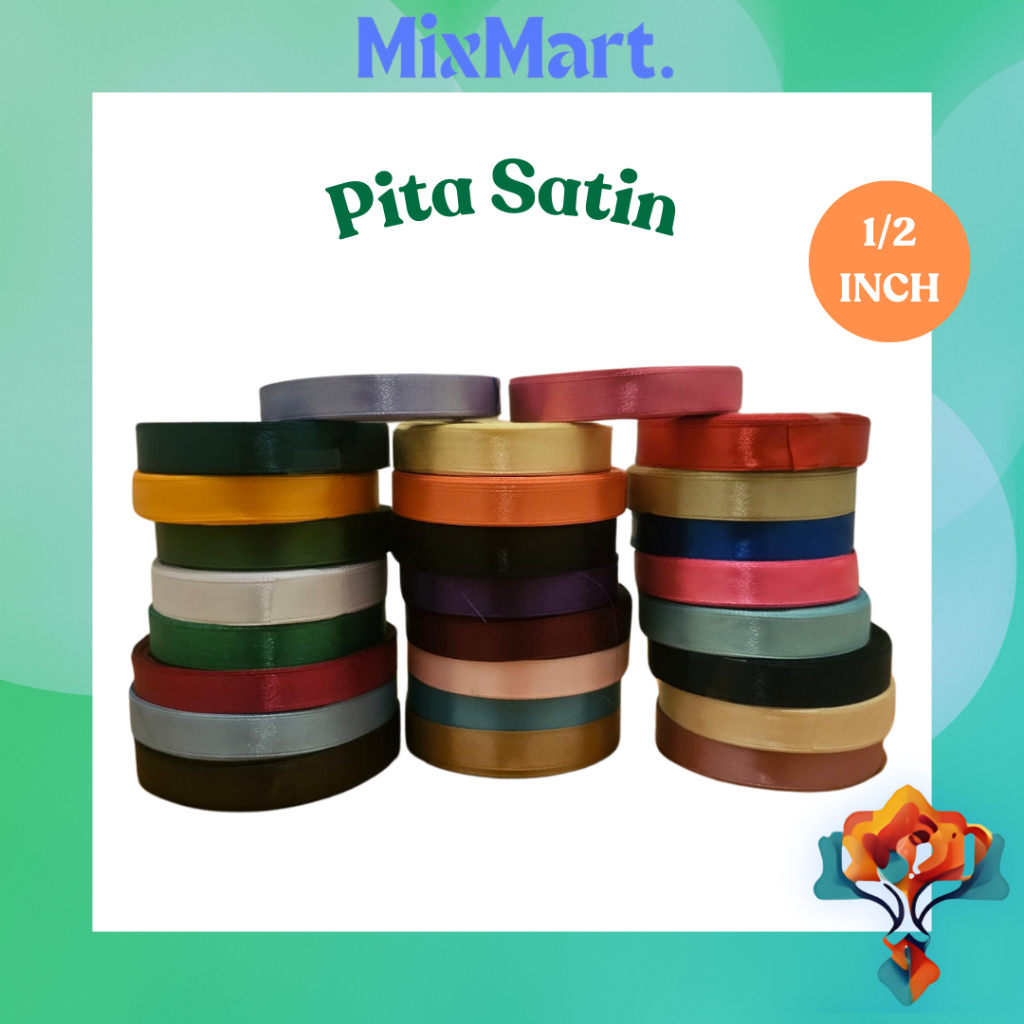 

Pita Satin 1/2 inch (1.27 cm) Import panjang 20 yard (18 meter)