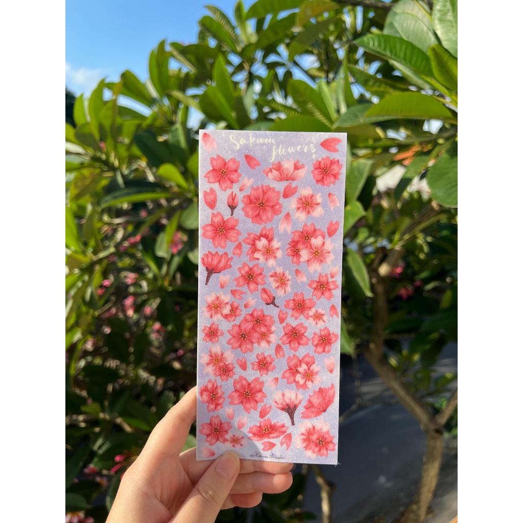

Hibiscus Meadow Deco Sticker Sakura Flower Petals untuk journaling dekorasi