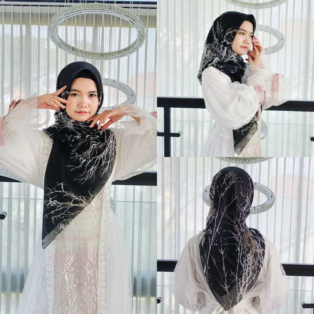 Hijab Segi Empat Kerudung Motif Voal Akar Jilbab Premium Lasercut Terbaru