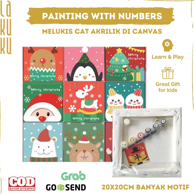 

READY STOCK Lakuku Paint with Numbers Tool Kit Kreatifitas Melukis Canvas Anak Cat Kuas Akrilik Painting Creative