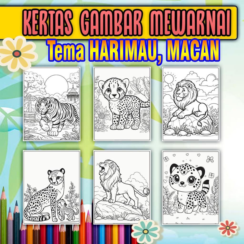

Kertas Mewarnai Anak paud, sd, smp, sma maupun dewasa kertas tebal ukuran A4 tema HARIMAU MACAN