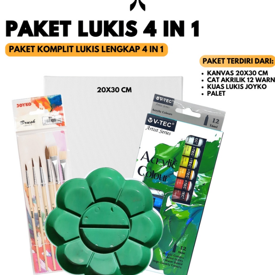 

ORDER SAJA GAN Paket Lukis Sekolah 4 IN 1 Kanvas 2X3 Cat Akrilik Palet Kuas Set Svmmerink