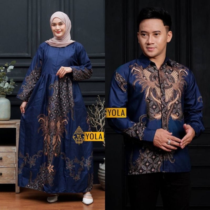 Gamis Batik Couple Suami Istri Bahan Poliester