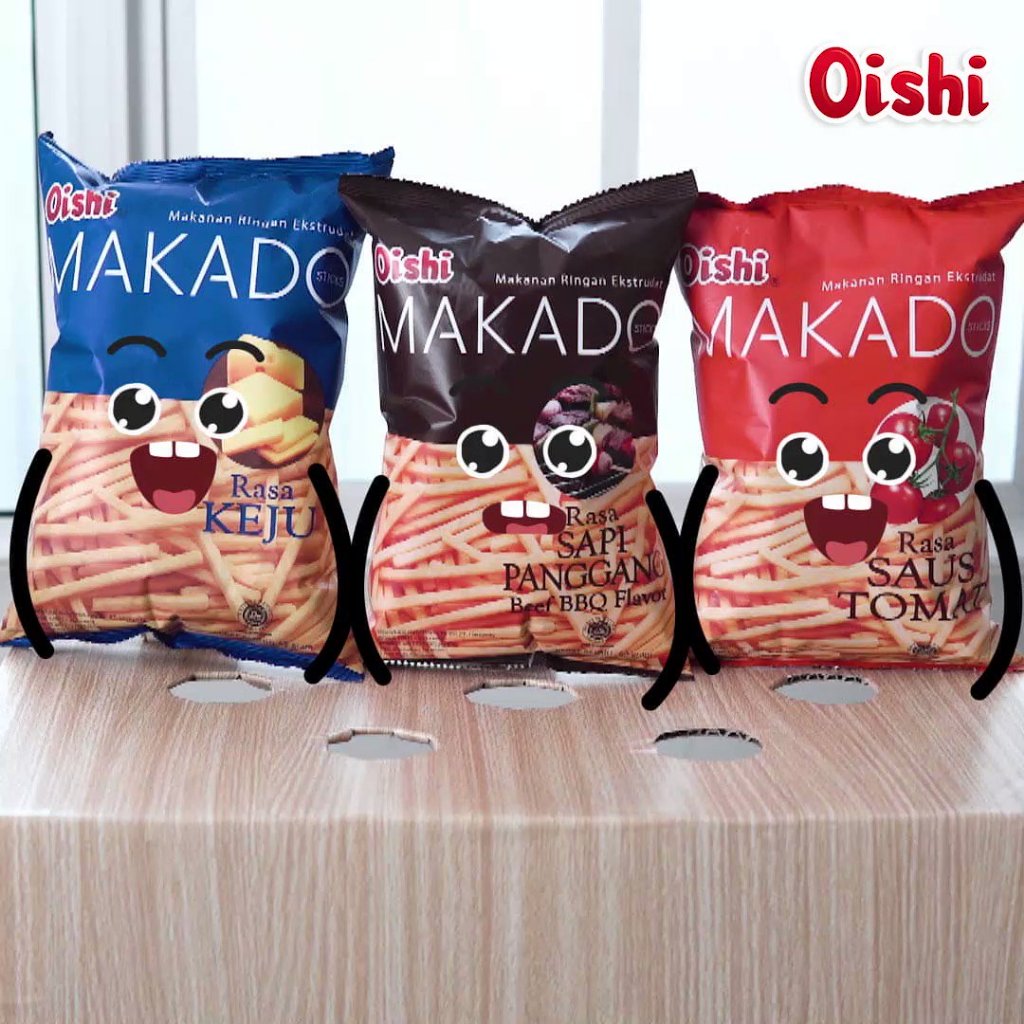 

Camilan Snack Makanan Ringan Oishi Ekstrudat Makado Keju, Sapi Panggang, Saus Tomat 60 Gram