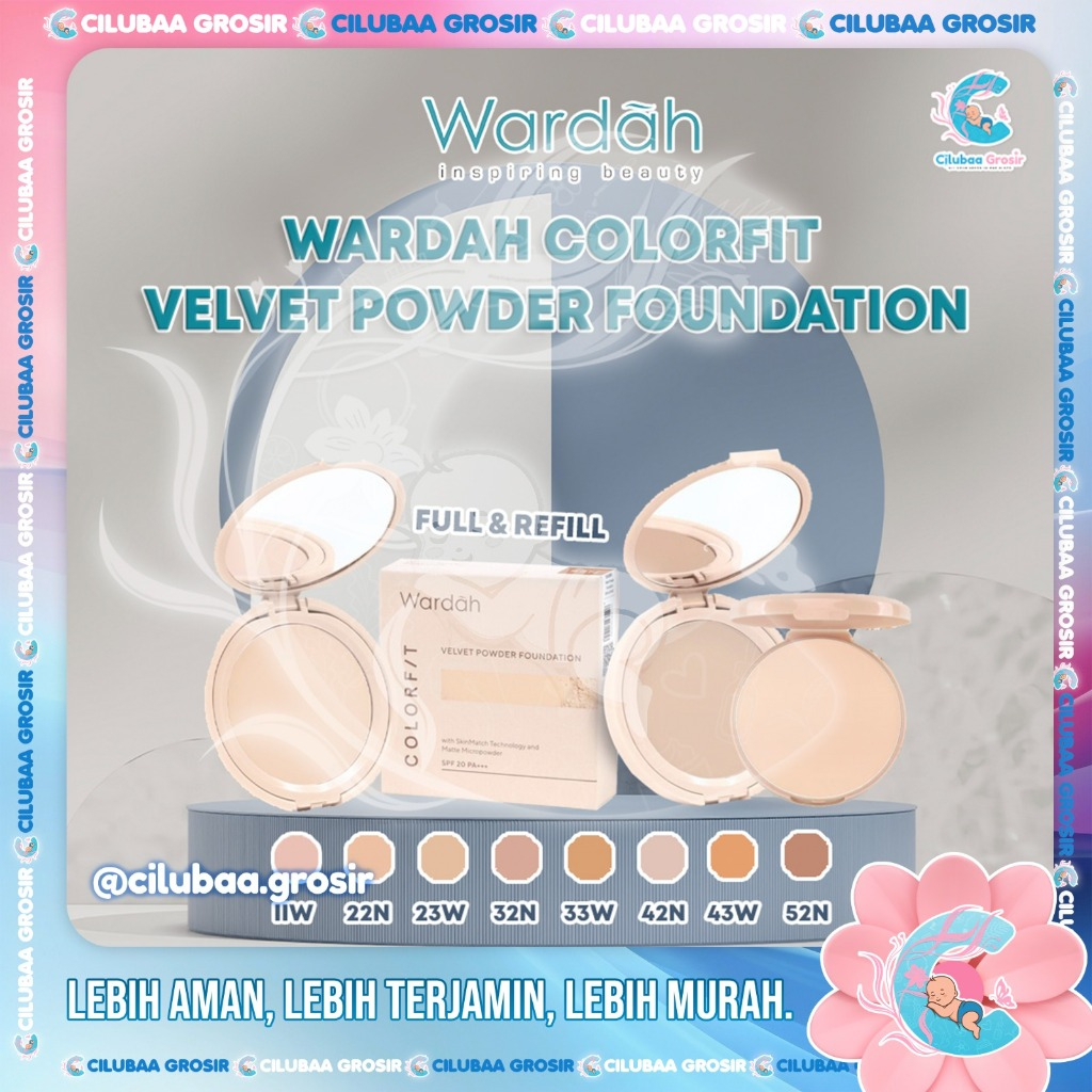 WARDAH Colorfit Velvet Powder Foundation 11g Full Refill || Wardah Bedak Padat SPF 20 PA+++ Oil Cont