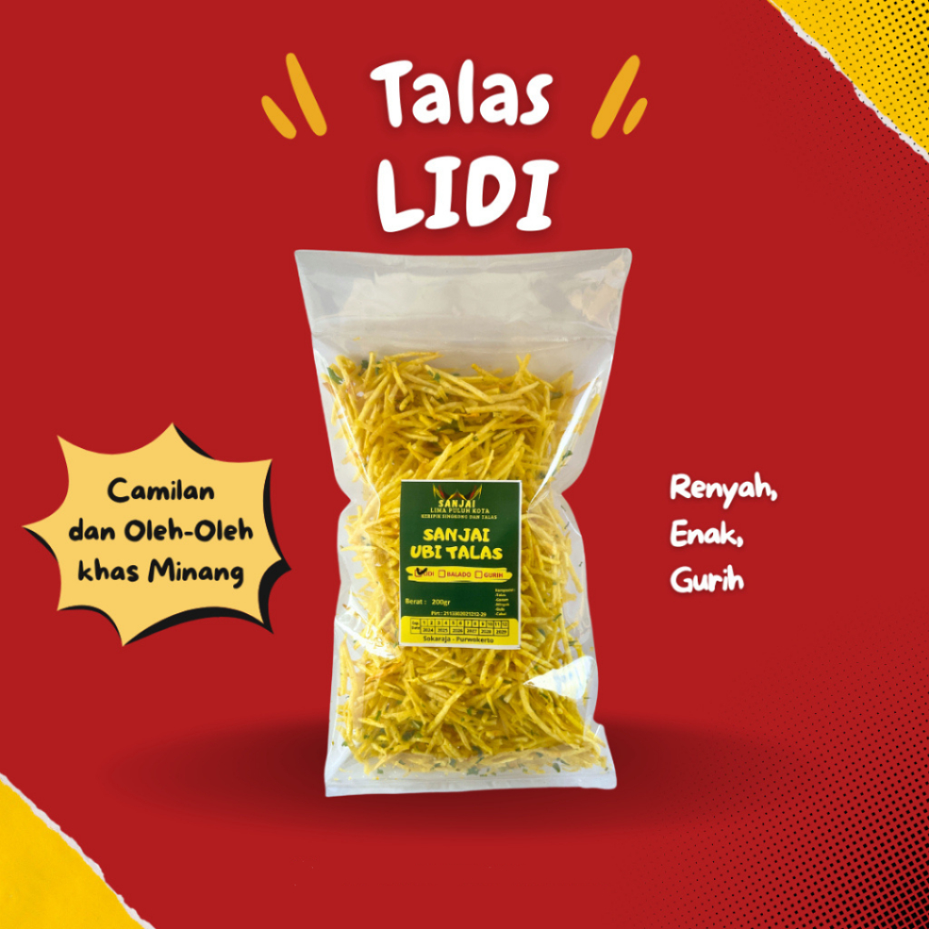 

Keripik Kerupuk SANJAI TALAS LIDI Cemilan Snack Oleh Oleh Minang Sanjai Lima Puluh Kota