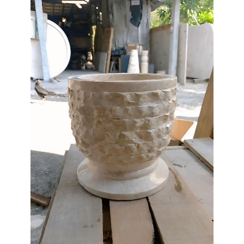 Pot Bunga Batu Marmer Putih