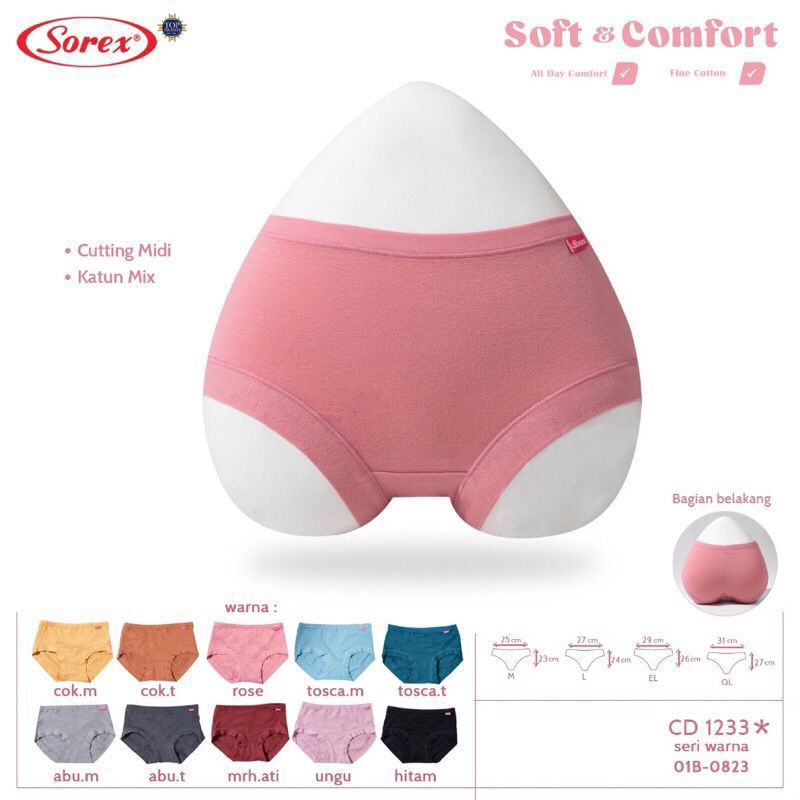 SOREX 1233 | Sorex CD Basic Midi Wanita Soft & Comfort Warna Warni CD 1233 (6pc)