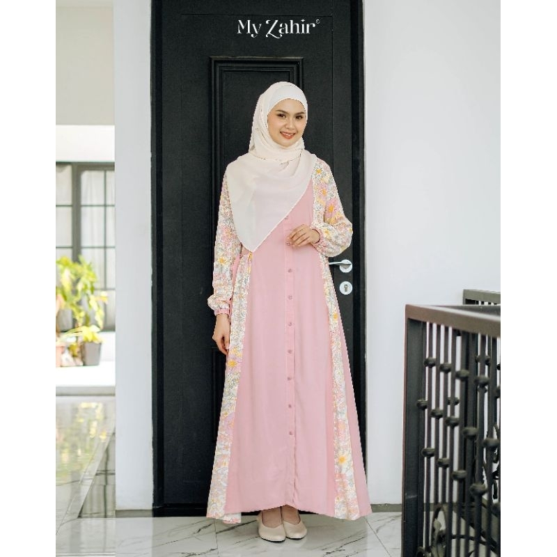 Almira Dress Gamis Kombinasi Motif dan Polos Rayon Viscose Rayon Twill Gamis Murah Terbaru